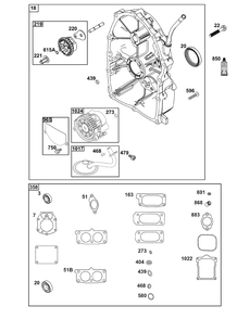 Crankcase Cover/Sump Group Diagram and Parts List for 613477-0269-J1 400000 - 699999 Briggs and Stratton Engine